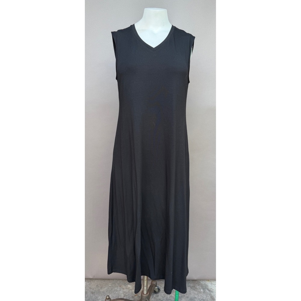 Eileen Fisher Black Tencel Jersey V-Neck Maxi Dress Small Sleeveless Lagenlook S